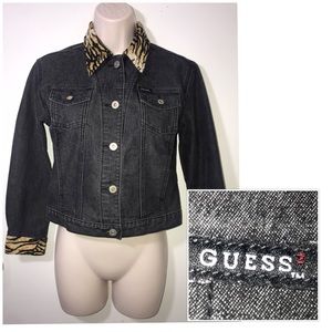 Guess vintage fuzzy /velvet denim jacket